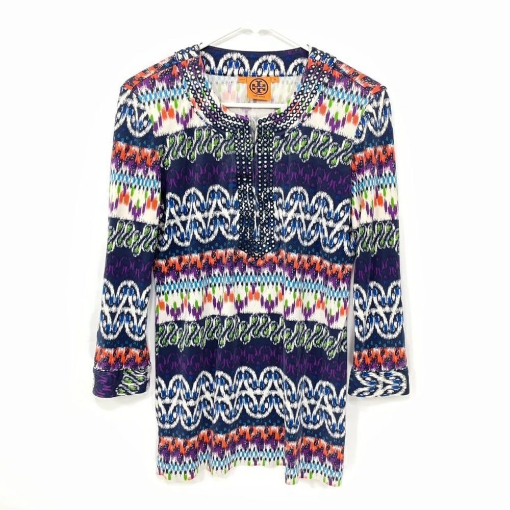 Tory Burch Women’s‎ Multicolor 100% Silk V-Neck Summer Blouse Tunic Top Size : M